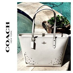 Coach Crossgrain Leather City Zip Tote with Stardust Crystal Rivets NWT